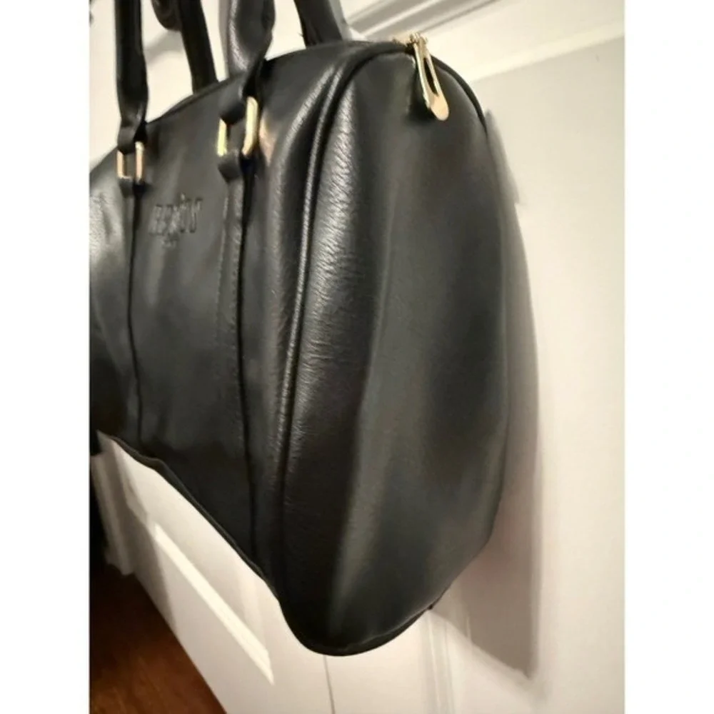 BENOSS‎ MILAN Black Faux Leather Satchel Handbag Gold Tone Hardware